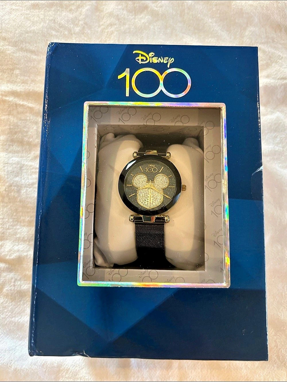 Disney 100 Years of Wonder Glitter Dial Mickey Mouse Watch Black & Gold